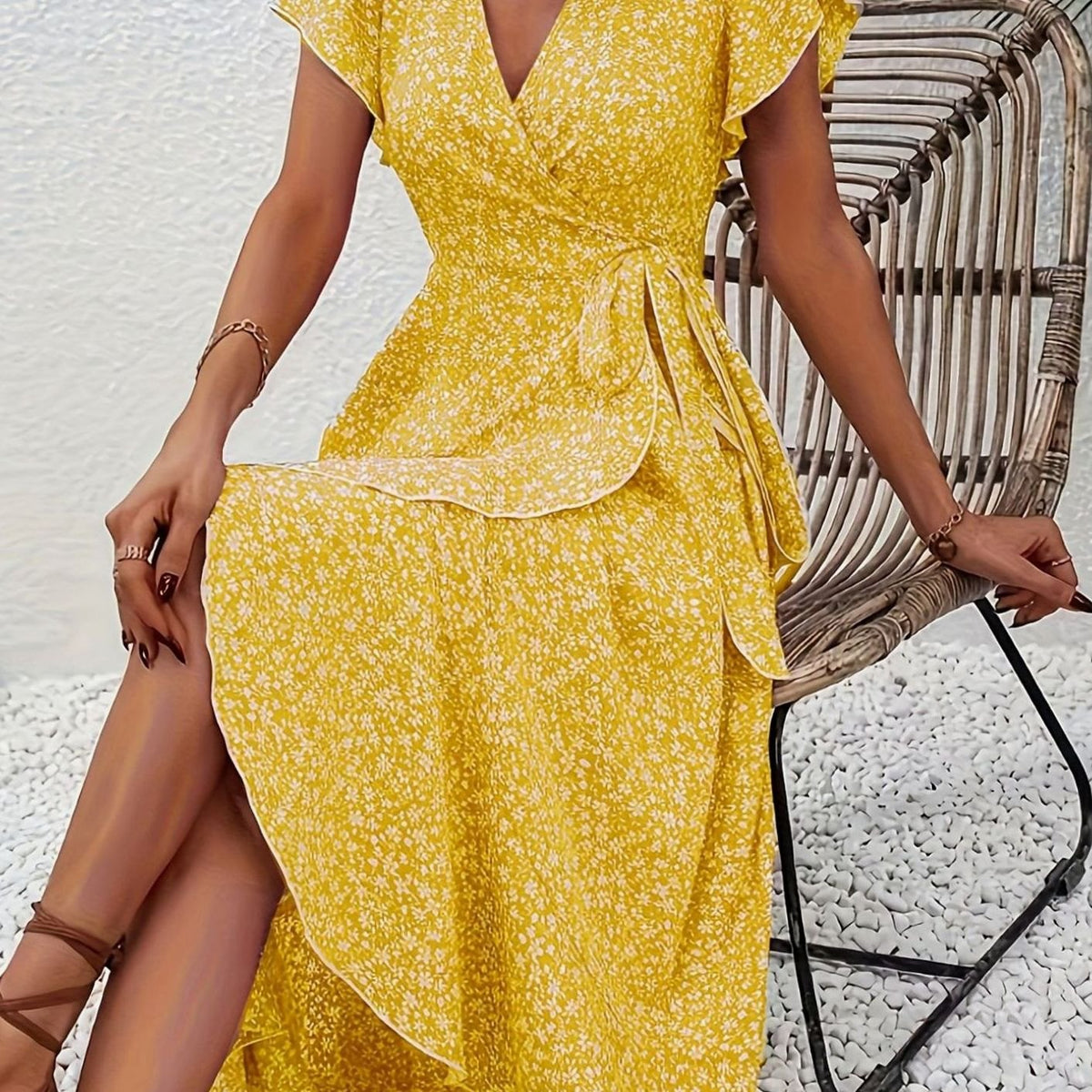 Hazel | Wrap Ruffle V-Neck Women Party Dress