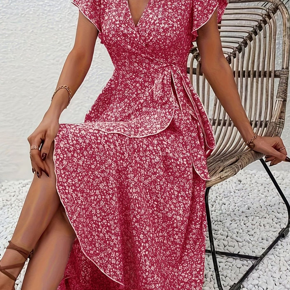 Hazel | Wrap Ruffle V-Neck Women Party Dress