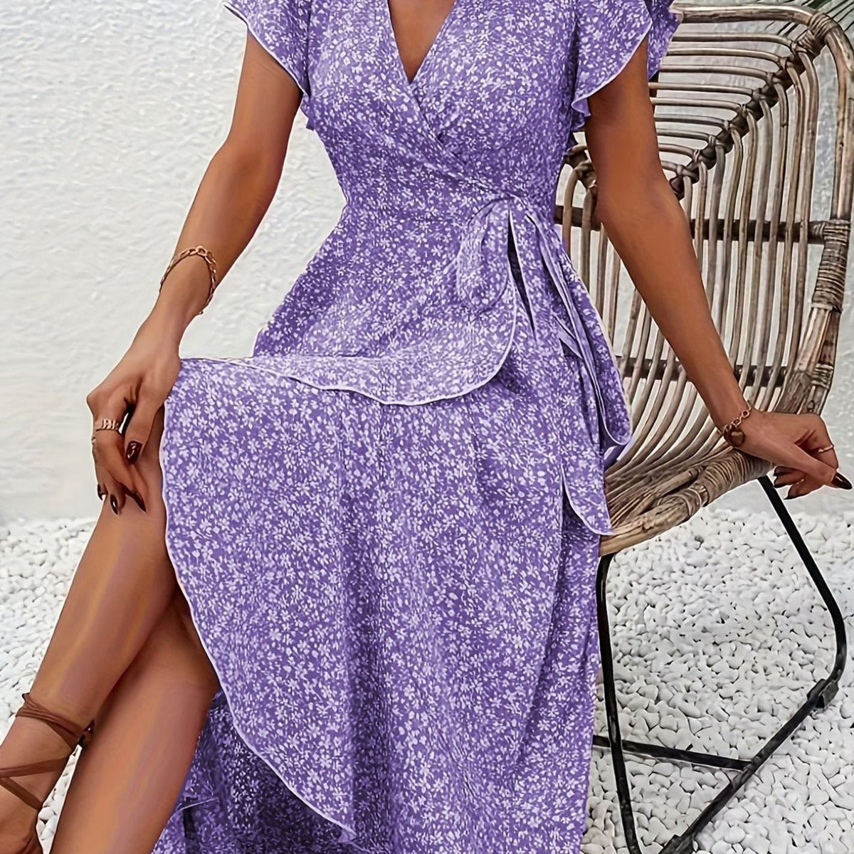 Hazel | Wrap Ruffle V-Neck Women Party Dress