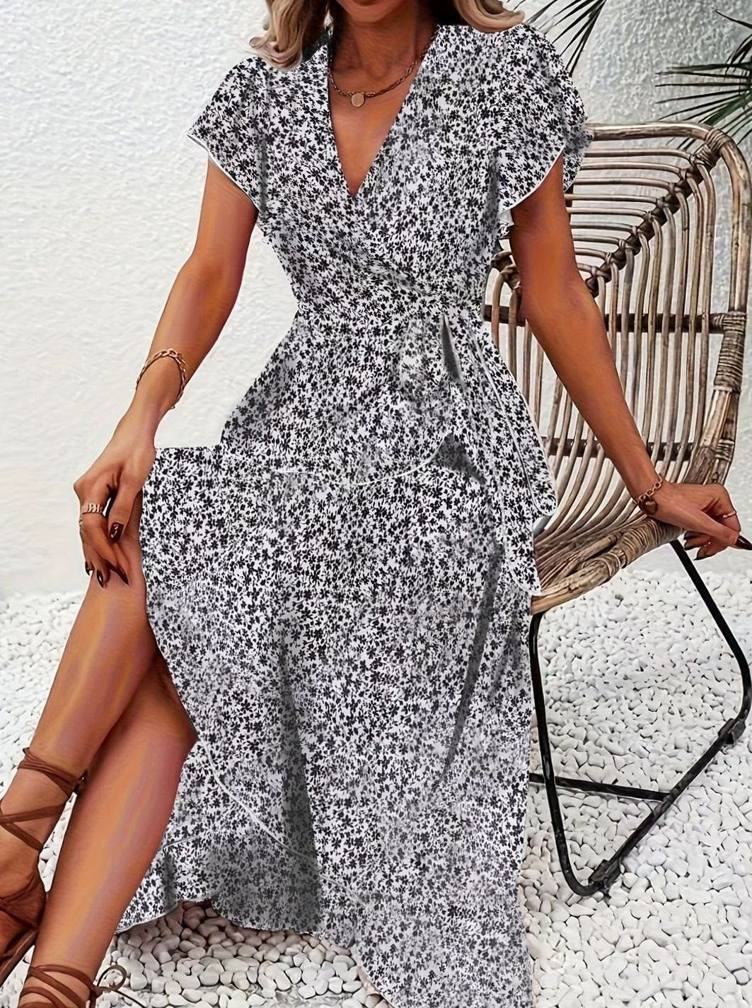 Hazel | Wrap Ruffle V-Neck Women Party Dress
