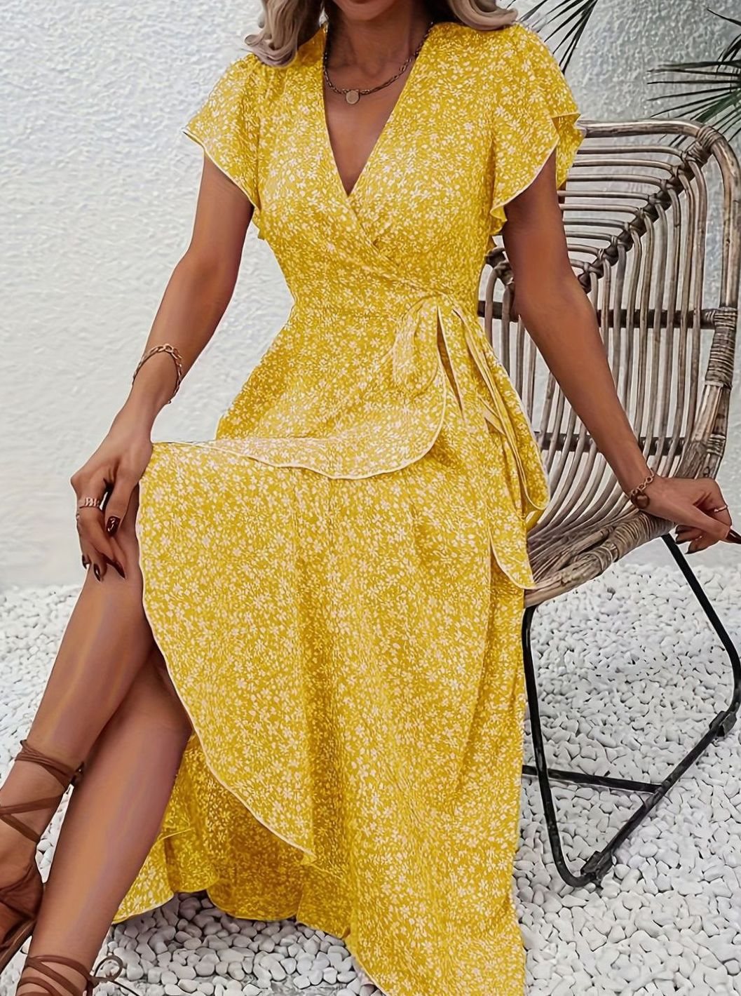 Hazel | Wrap Ruffle V-Neck Women Party Dress