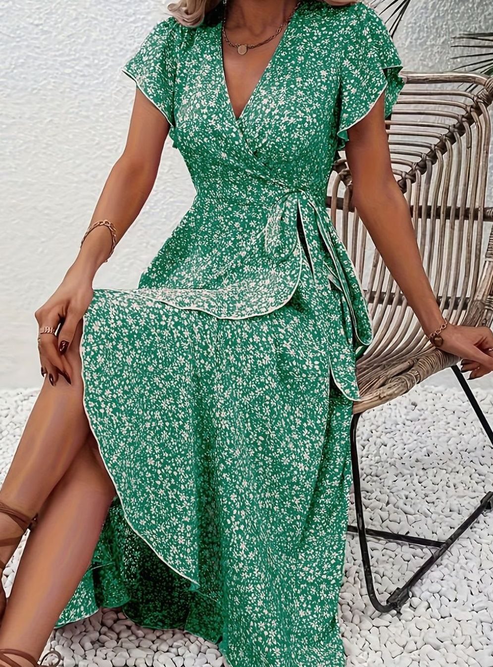 Hazel | Wrap Ruffle V-Neck Women Party Dress