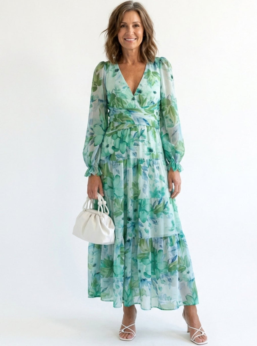 Adeline | Tiered Chiffon Long-Sleeve Maxi Dress for Spring