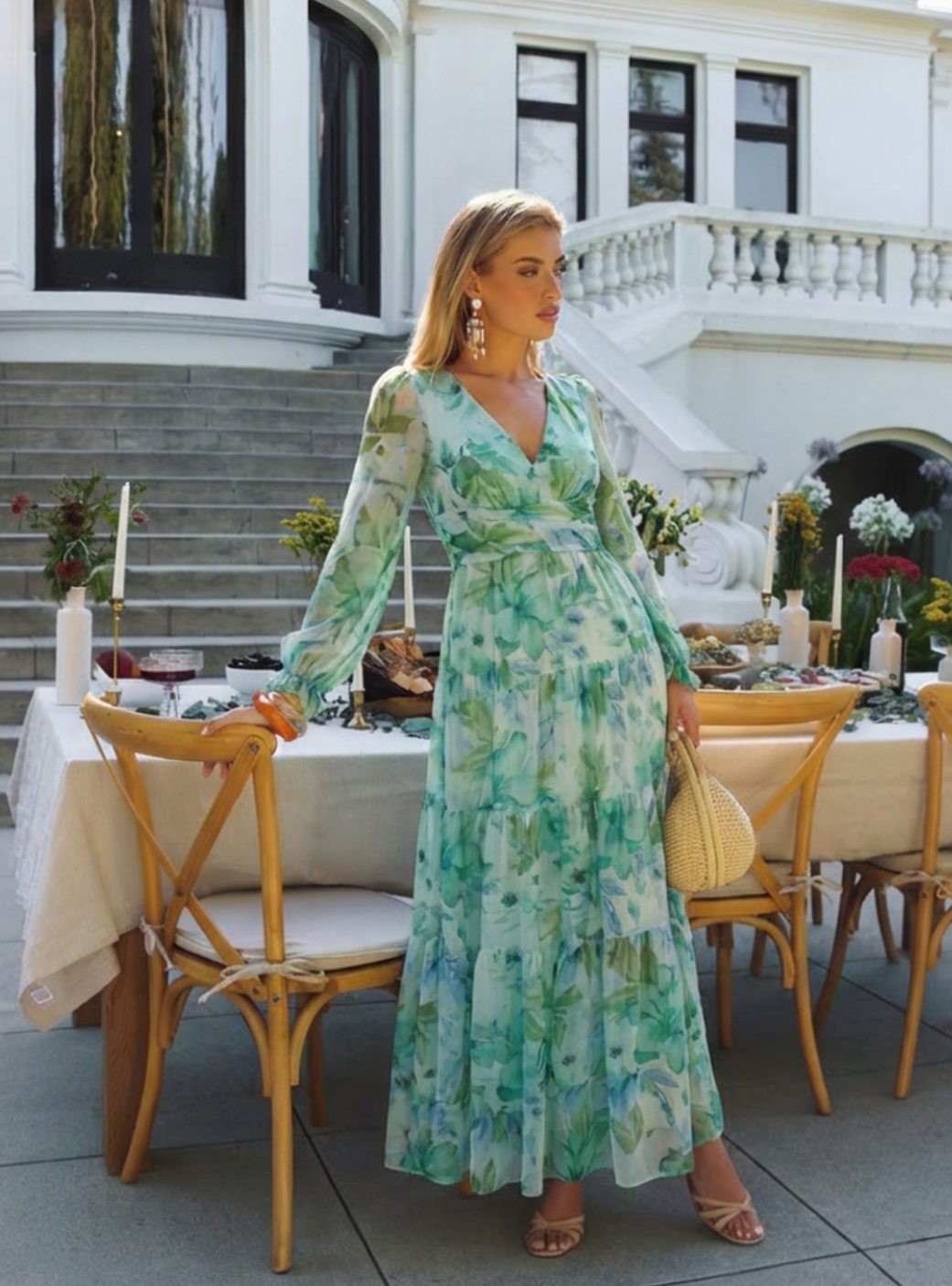 Adeline | Tiered Chiffon Long-Sleeve Maxi Dress for Spring