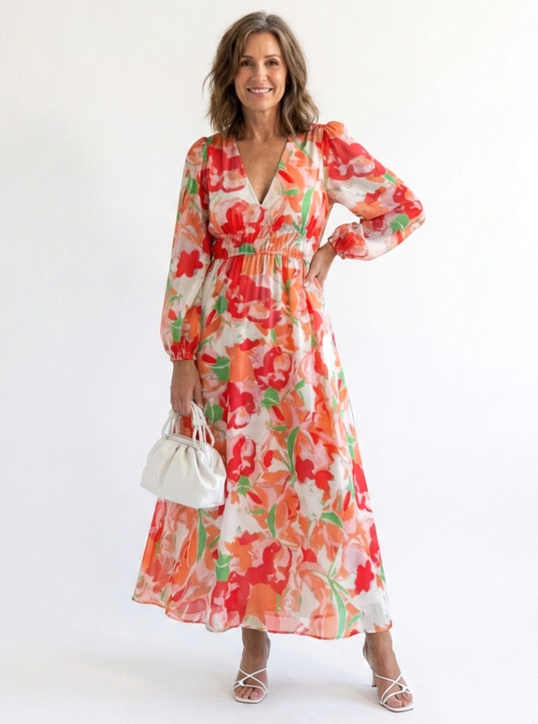Adeline | Tiered Chiffon Long-Sleeve Maxi Dress for Spring