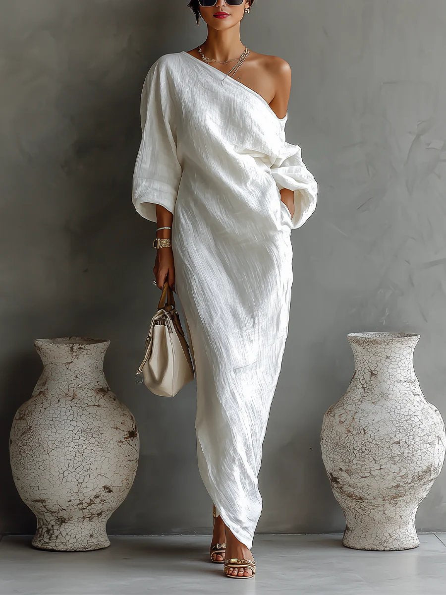 Wilhelmina | Off-Shoulder Linen Batwing Women Party Dress for Summer