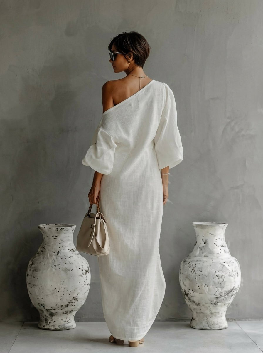 Wilhelmina | Off-Shoulder Linen Batwing Women Party Dress for Summer