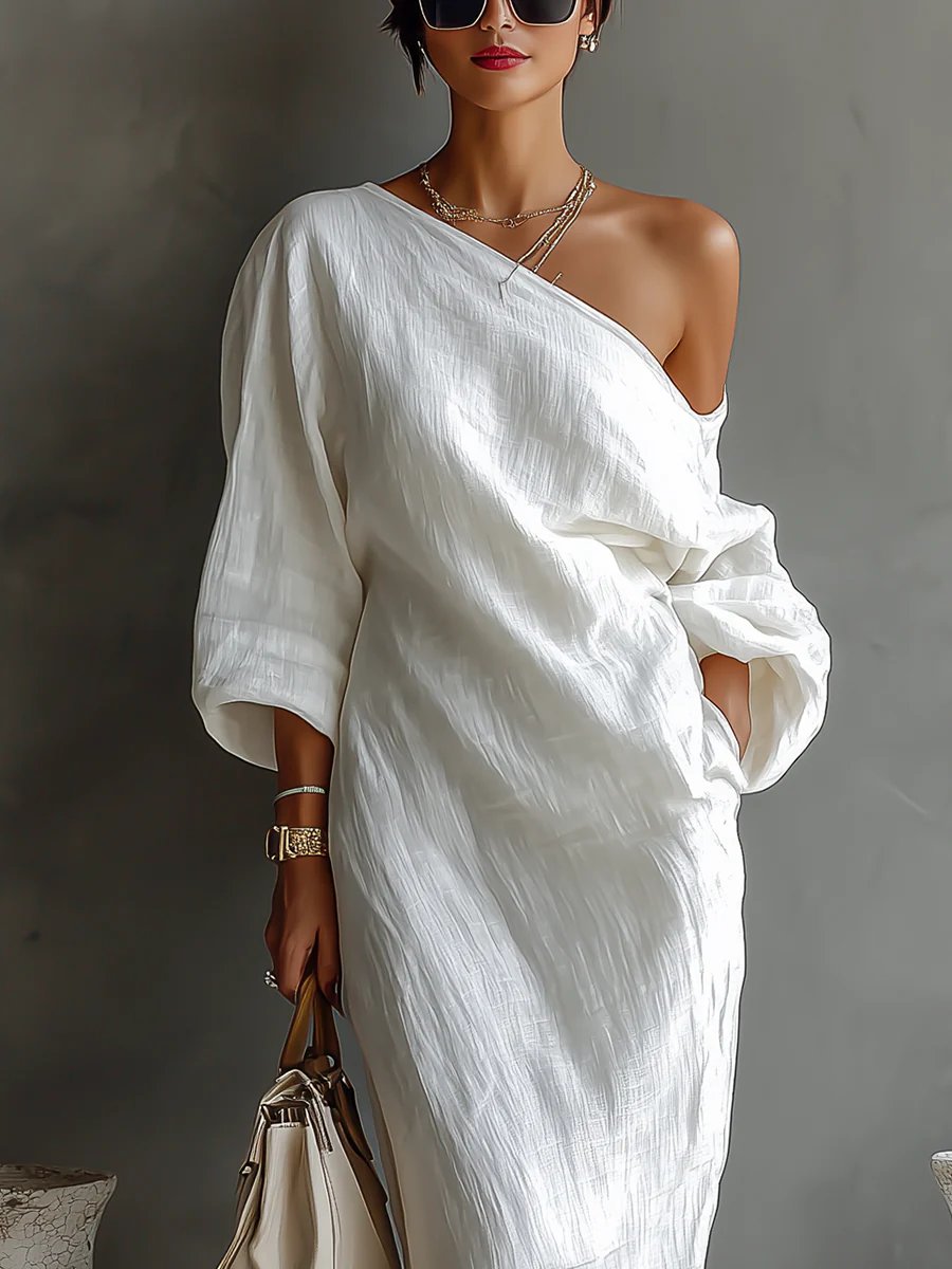 Wilhelmina | Off-Shoulder Linen Batwing Women Party Dress for Summer