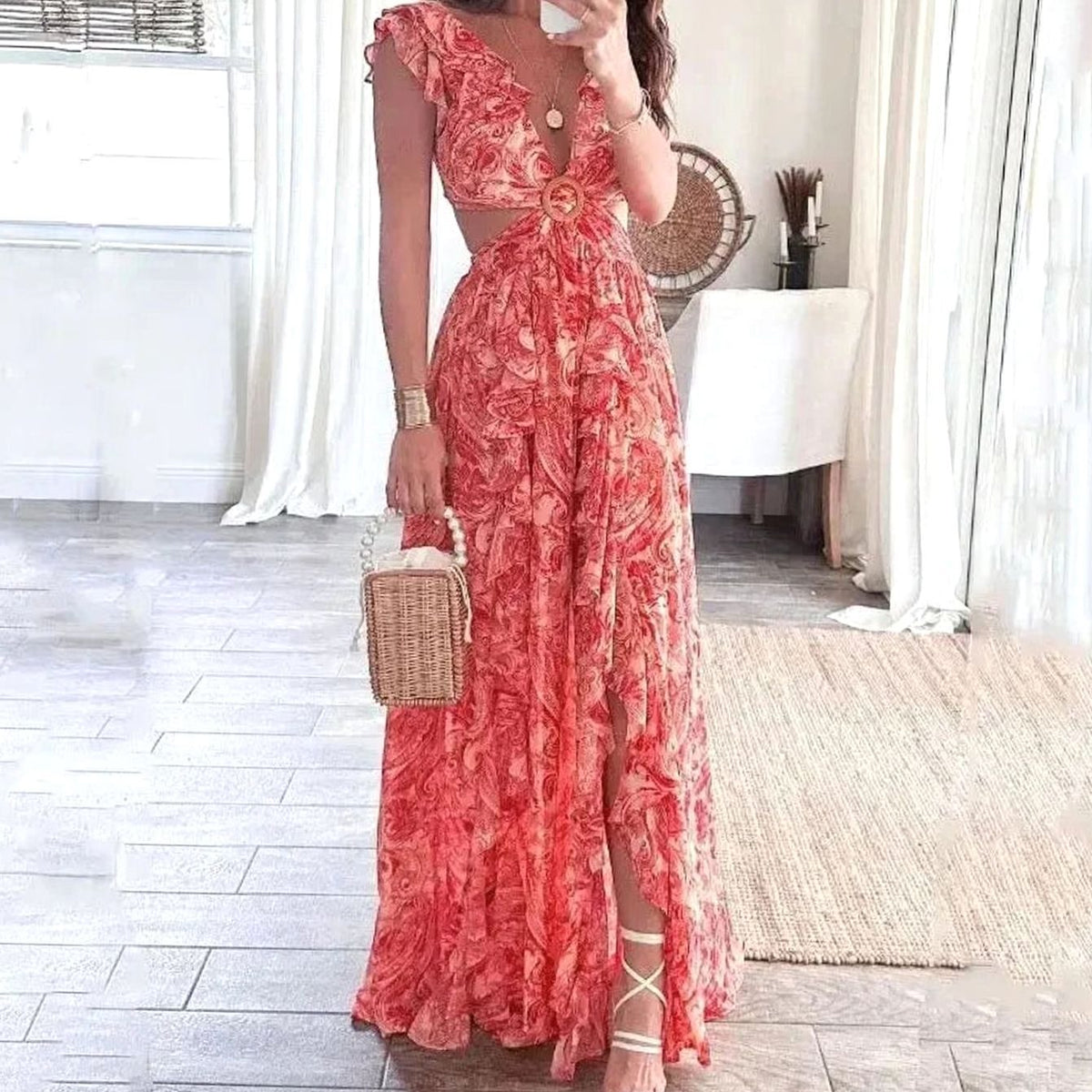 Vera | Paisley Cutout Ruffle Women Party Dress