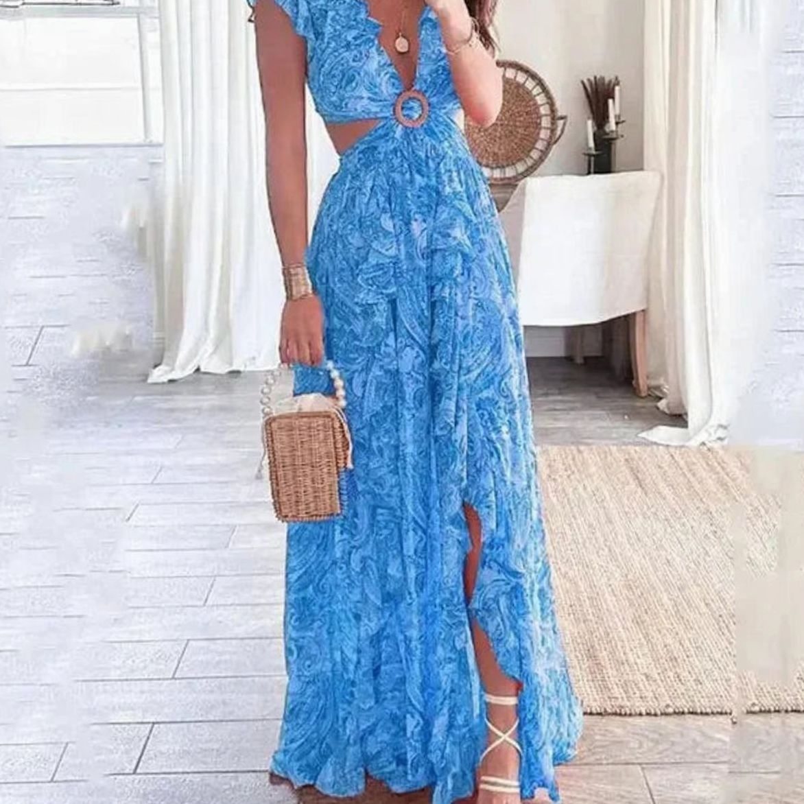 Vera | Paisley Cutout Ruffle Women Party Dress