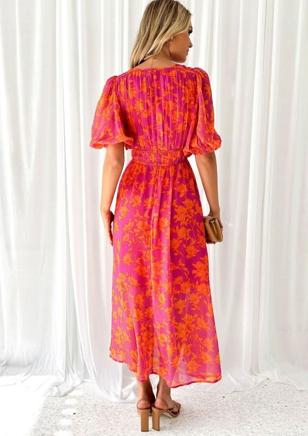 Josephine | Short-Sleeve Pink Floral Maxi Dress for Spring