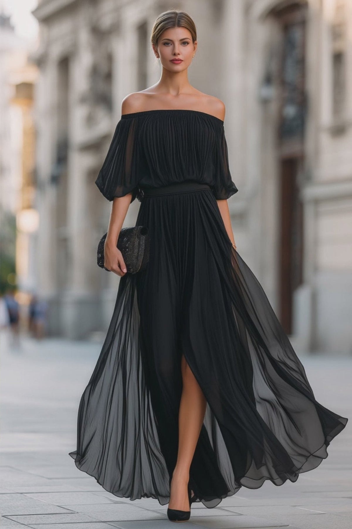 Perdita | Off-Shoulder Pleated Chiffon Women Party Dress