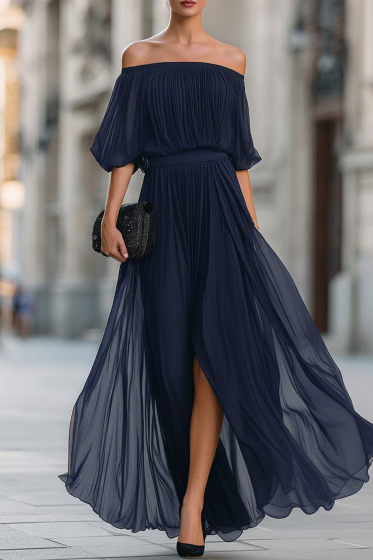 Perdita | Off-Shoulder Pleated Chiffon Women Party Dress