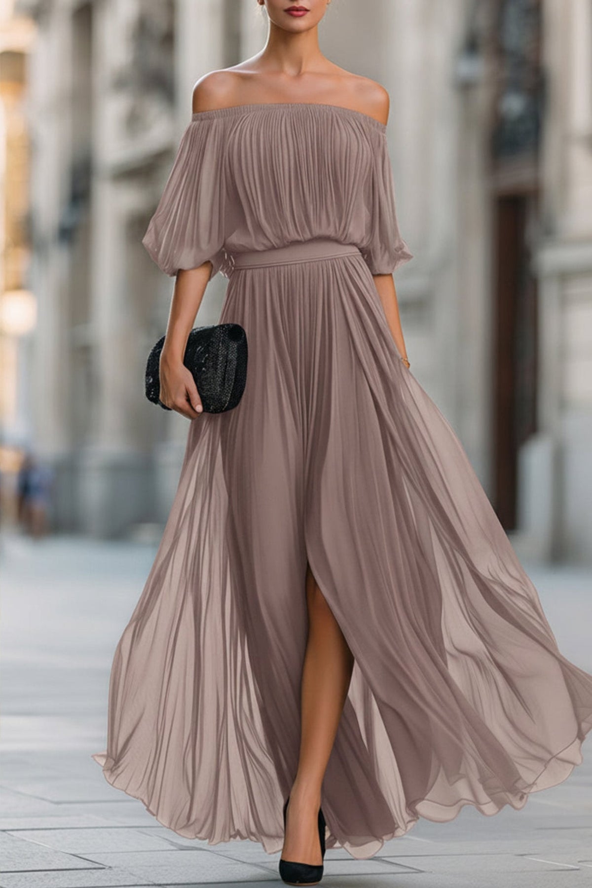 Perdita | Off-Shoulder Pleated Chiffon Women Party Dress