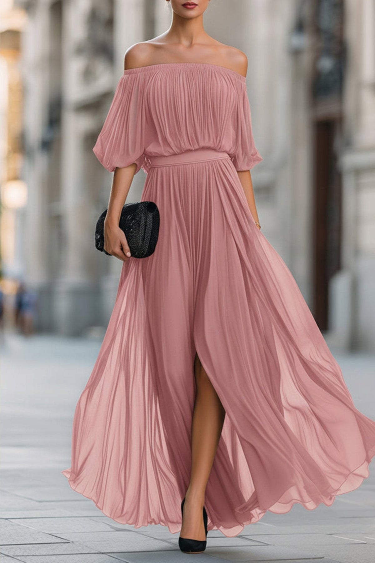 Perdita | Off-Shoulder Pleated Chiffon Women Party Dress