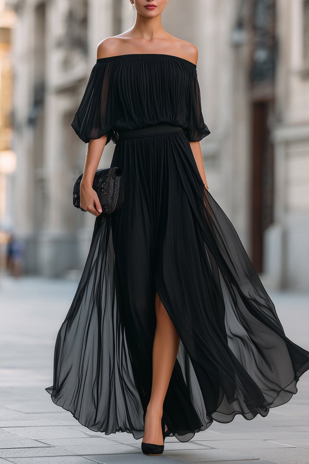 Perdita | Off-Shoulder Pleated Chiffon Women Party Dress