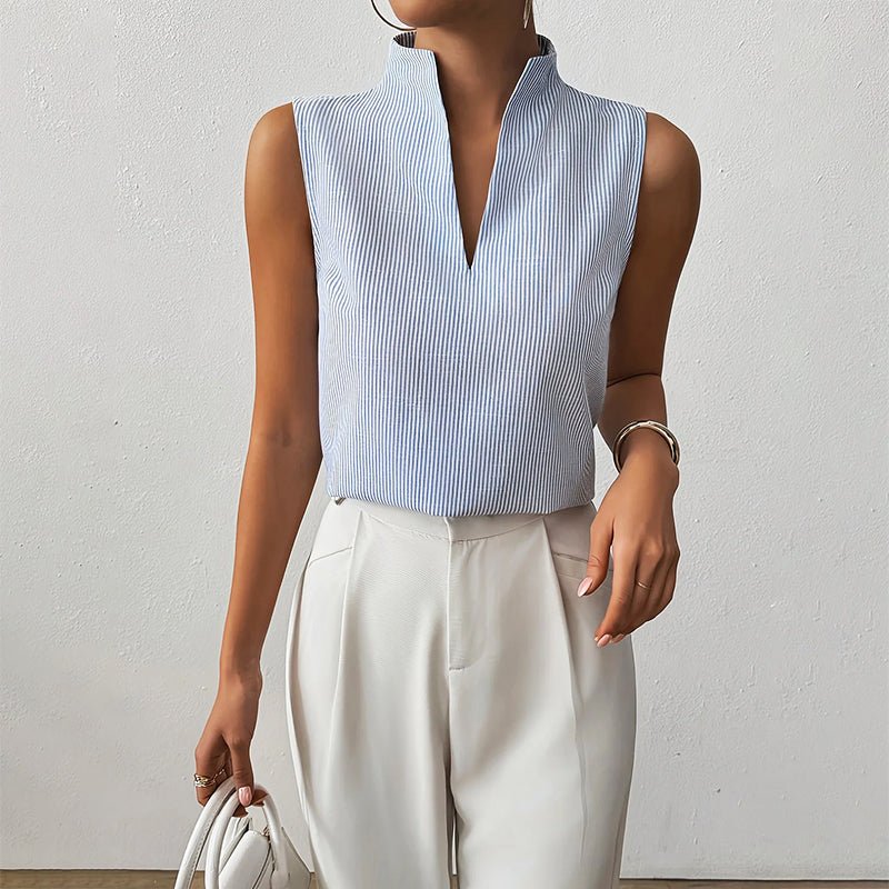 Josie | Pleated Stand-Collar Sleeveless Women Blouses