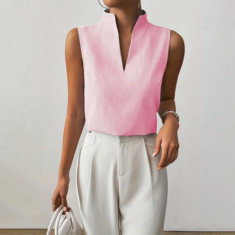 Josie | Pleated Stand-Collar Sleeveless Women Blouses