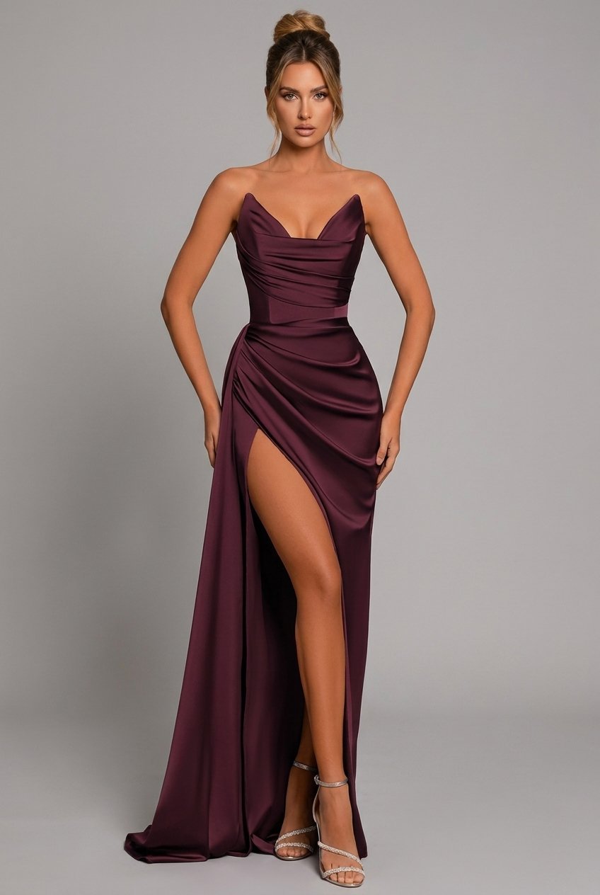 Agatha | Strapless Ruched Satin Women Party Dress