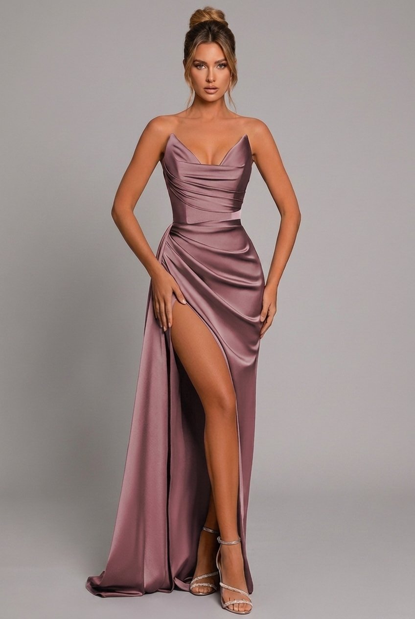 Agatha | Strapless Ruched Satin Women Party Dress