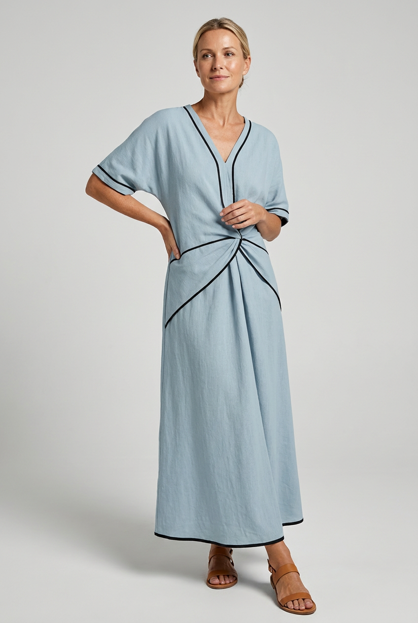 Cecilia | Twist-Front V-Neck Linen Maxi Dress for Summer