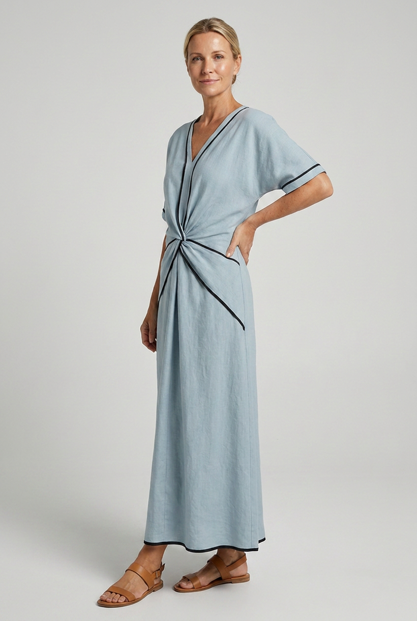 Cecilia | Twist-Front V-Neck Linen Maxi Dress for Summer