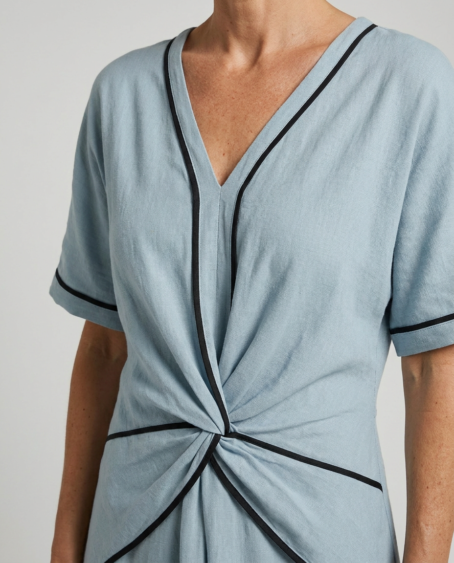 Cecilia | Twist-Front V-Neck Linen Maxi Dress for Summer