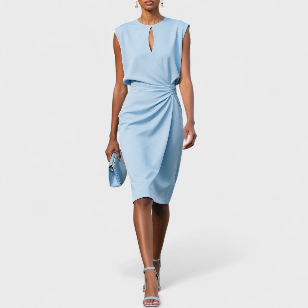 Marina | Keyhole Draped-Bodice Wrap Midi Dress