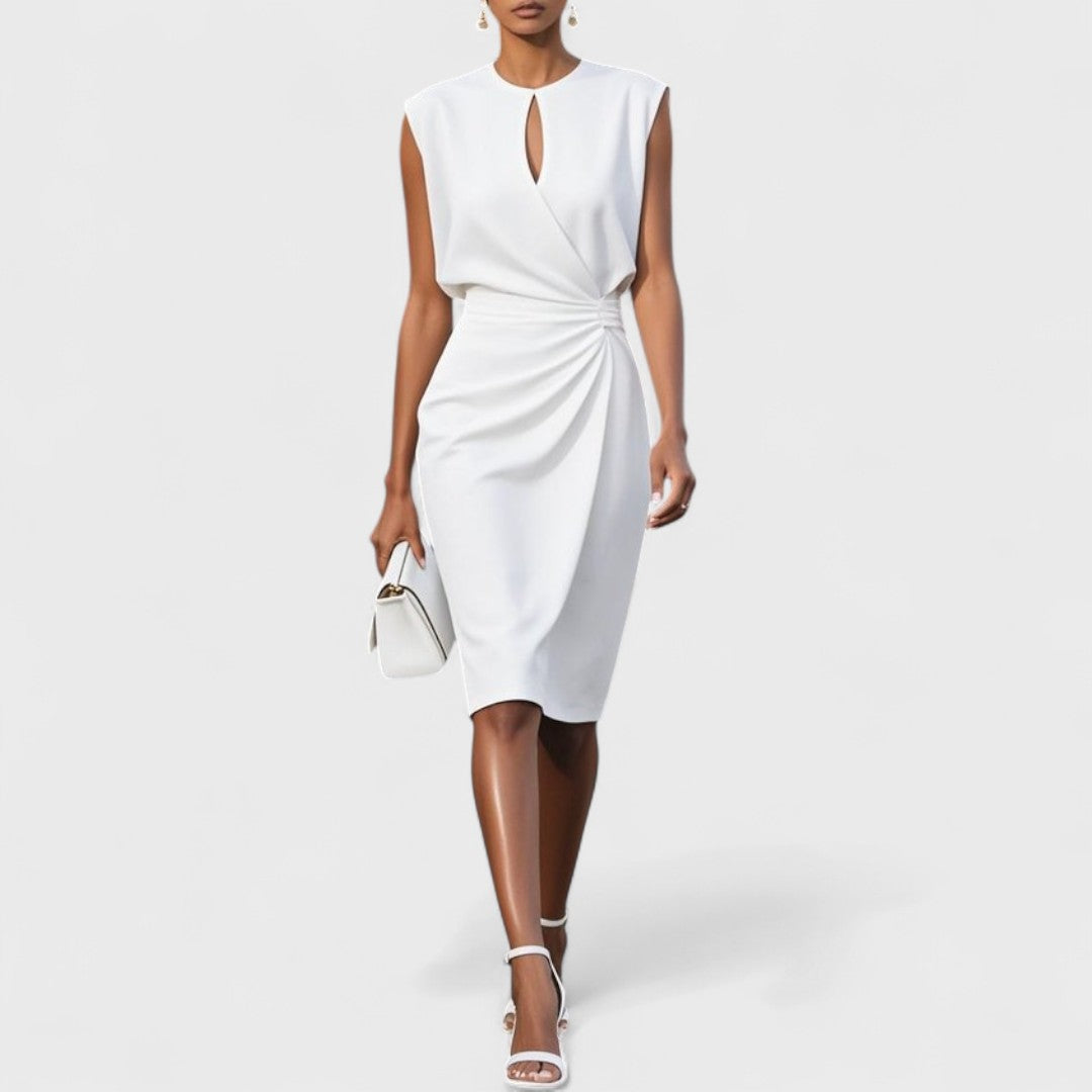 Marina | Keyhole Draped-Bodice Wrap Midi Dress