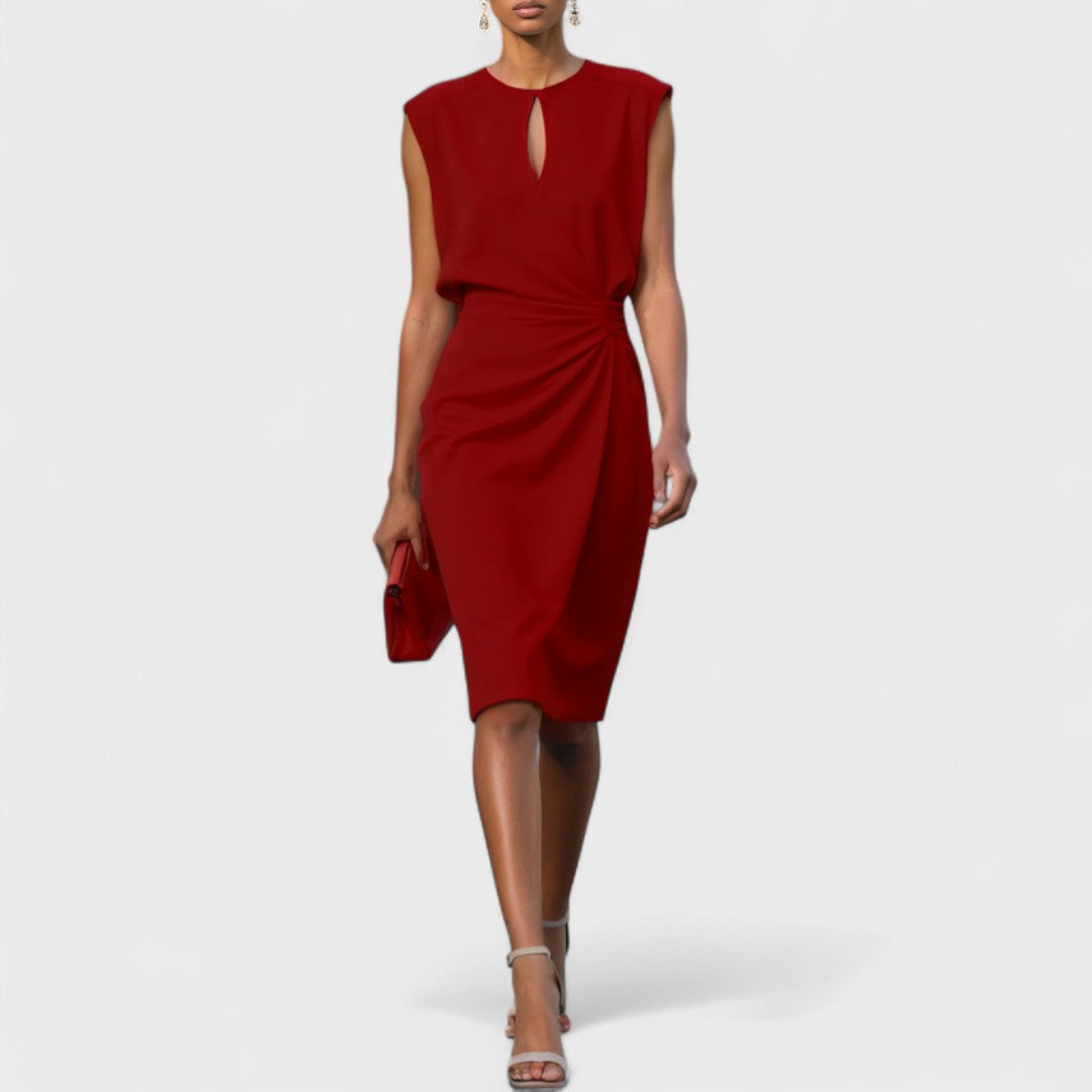 Marina | Keyhole Draped-Bodice Wrap Midi Dress