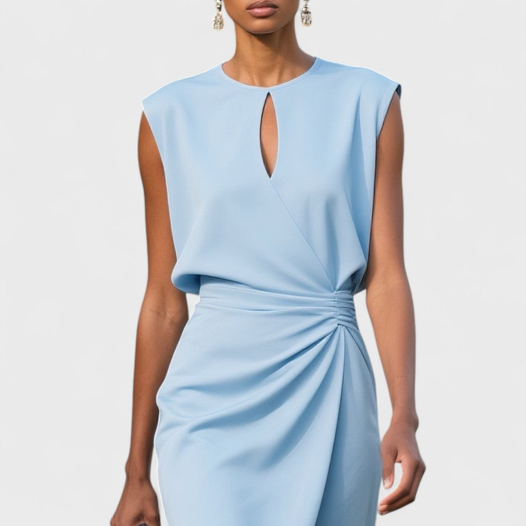 Marina | Keyhole Draped-Bodice Wrap Midi Dress